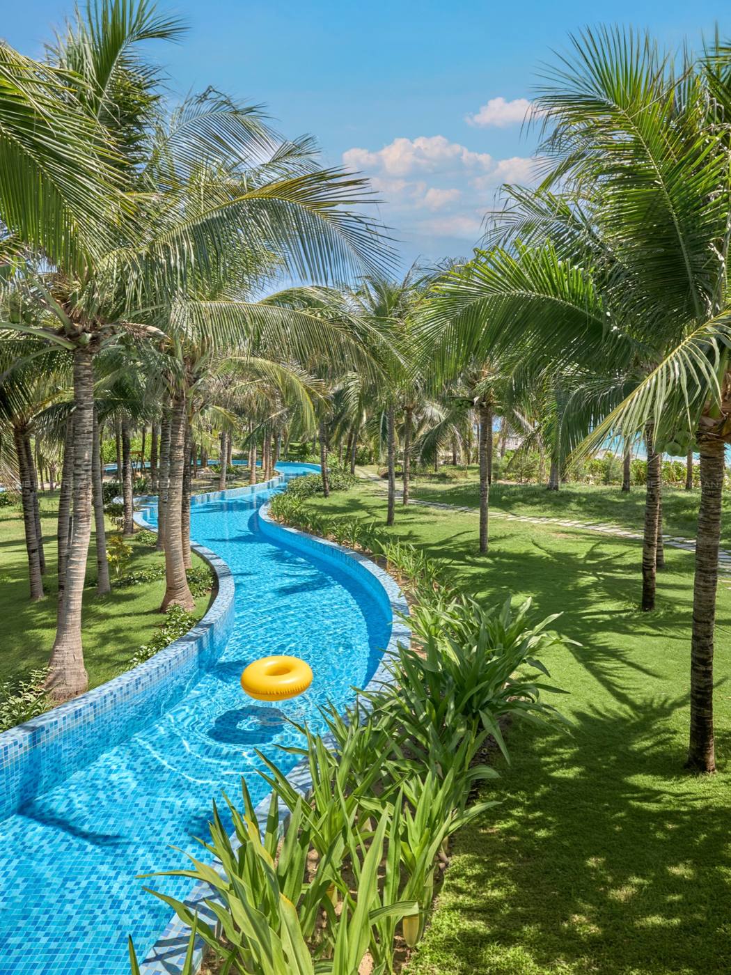 Lazy river through a palm garden